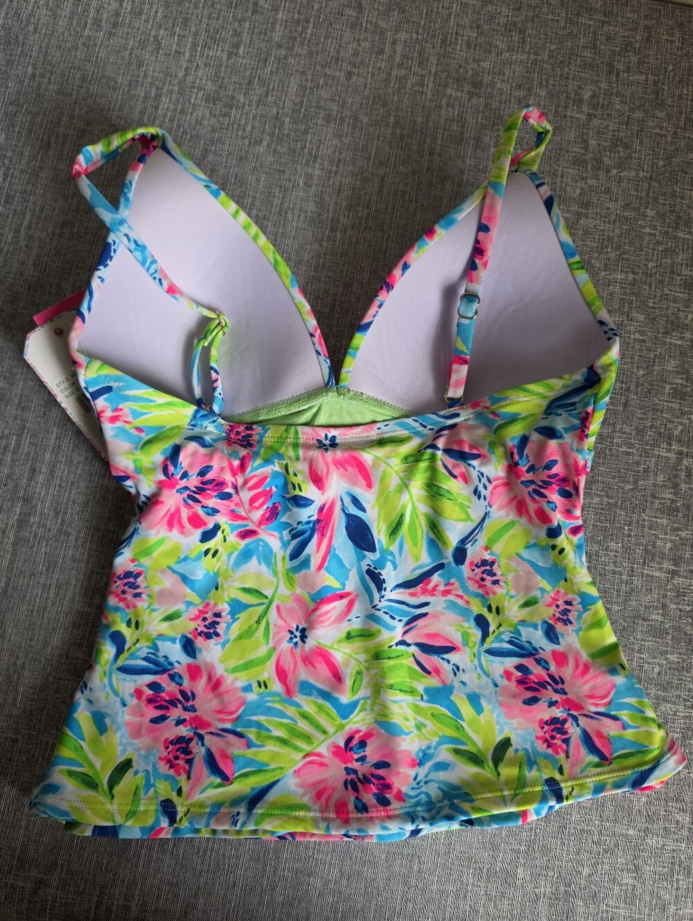 Stella Parker Floral Swim Tankini Top Size Small Multi Waterlily Pink Blue Green - Picture 2 of 9